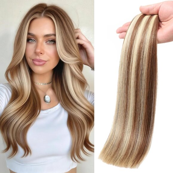 Hair Extensions Human Hair Mixed Golden Brown main image 7
